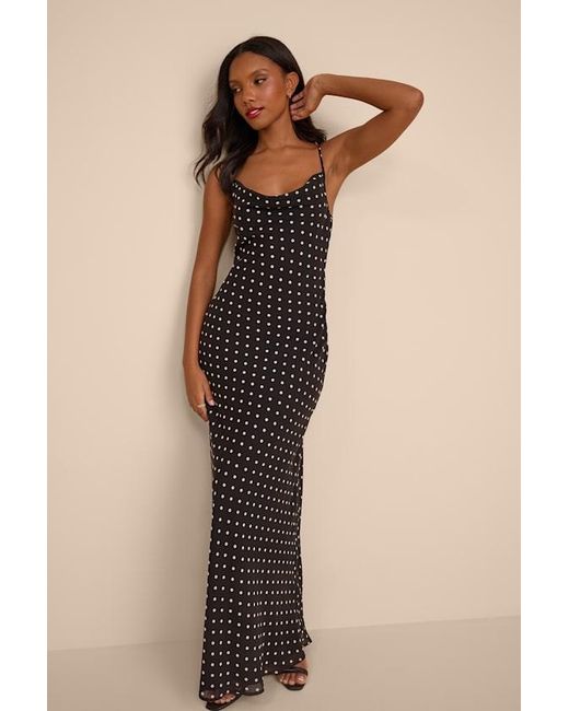 Lulus Natural Adaria Polka Dot Cowl Neck Maxi Dress