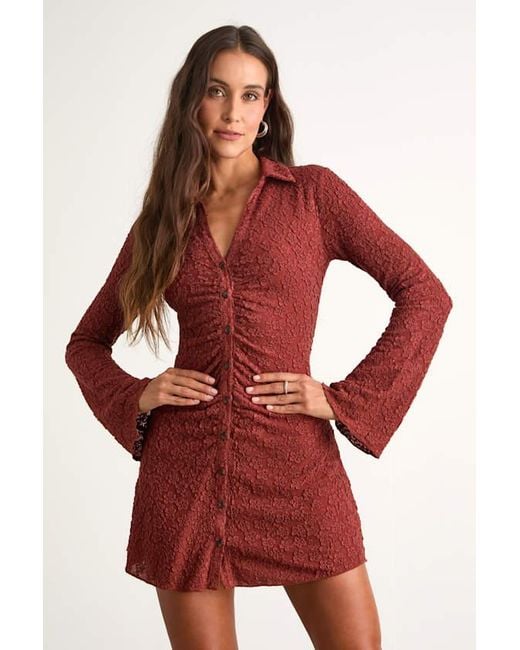 Lulus Red Marcella Jacquard Button-Front Mini Dress