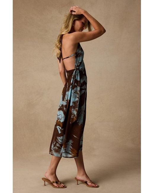 Lulus Brown Liyana And Abstract Print Halter Midi Dress