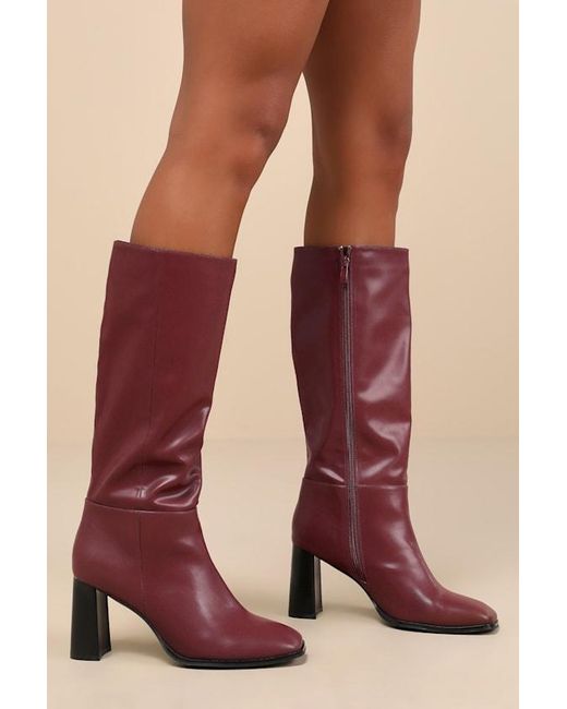 Lulus Red Reelee Oxblood Square Toe Knee-High Boots