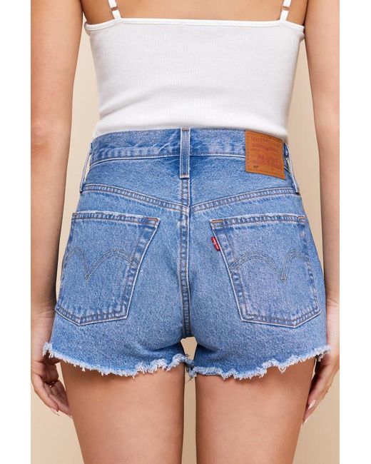 Levi's Blue 501 Original High-Rise Medium Wash Distressed Denim Shorts