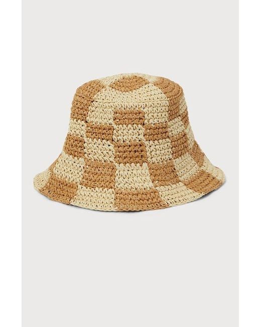 Lulus Blue Sunshine Check And Checkered Straw Bucket Hat
