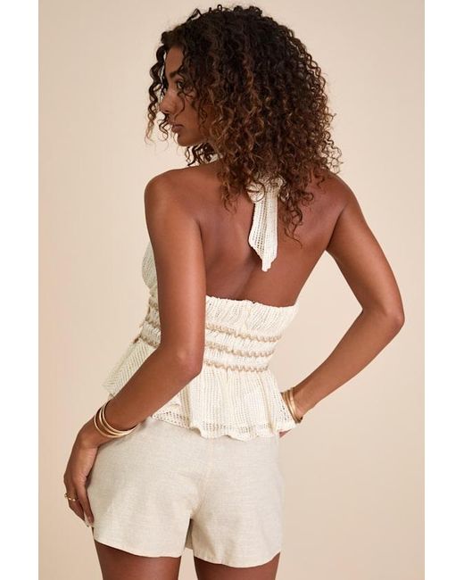 Lulus Natural Dione Cream Crochet Halter Seashell Charm Tank Top