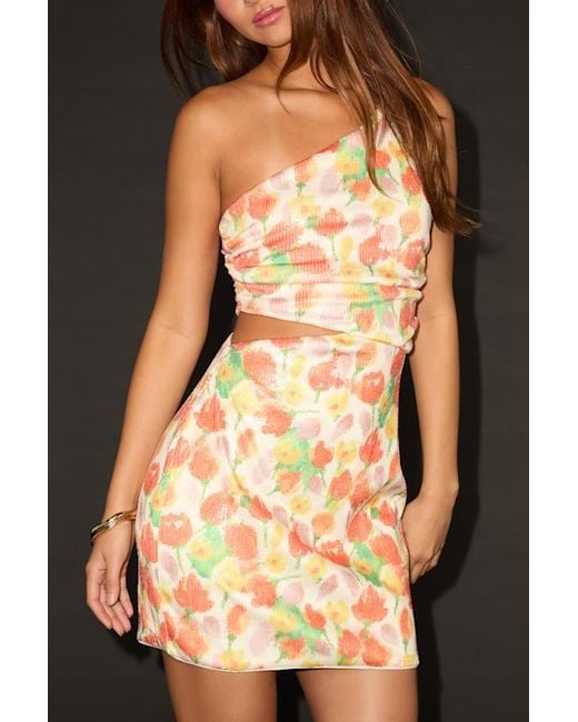 Lulus Black Carissa Multi Floral Sequin One-Shoulder Mini Dress