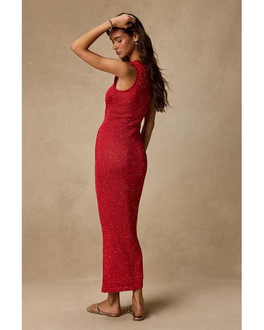 Lulus Red Jordi Sequin Crochet Knit Maxi Dress