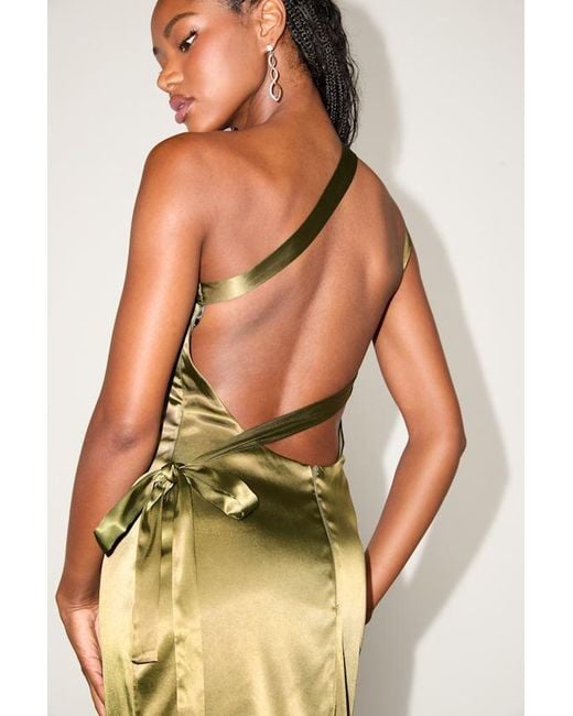 Lulus Green Yvonne Satin One-Shoulder Midi Dress