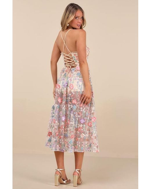 Lulus Pink Mahryn 3D Floral Embroidered Midi Bodysuit Dress
