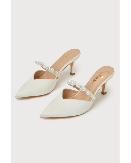Lulus Brown Daryll Satin Pearl Pointed-Toe Mule Pumps