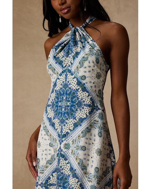 Lulus Blue Hania And Boho Print Halter Midi Dress