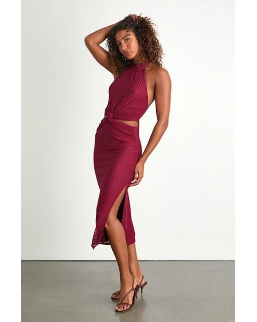 Lulus Red Poised Attitude Halter Cutout Twist-Front Midi Dress