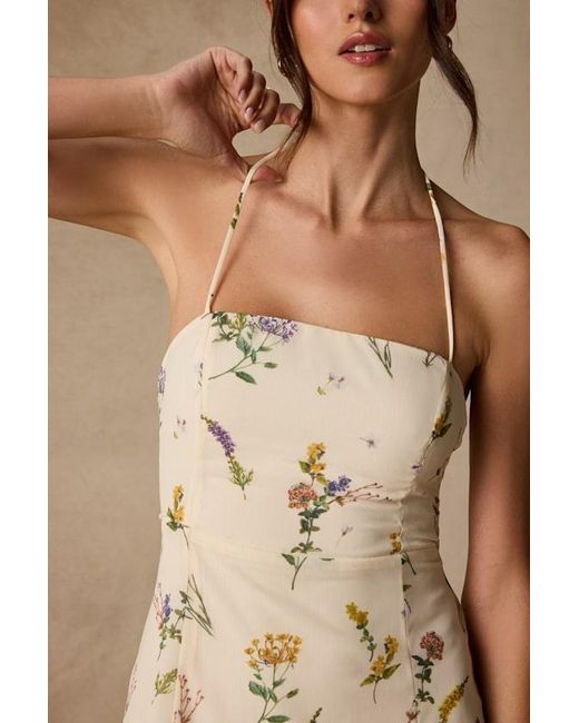 Lulus Natural Catch The Bouquet Cream Floral Print Halter Lace-Up Mini Dress