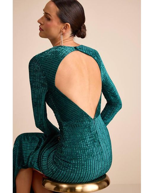 Lulus Green Demaline Emerald Velvet Striped Backless Maxi Dress