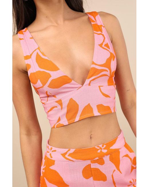 Rhythm Orange Bora Bora Floral Linen Crop Tank Top
