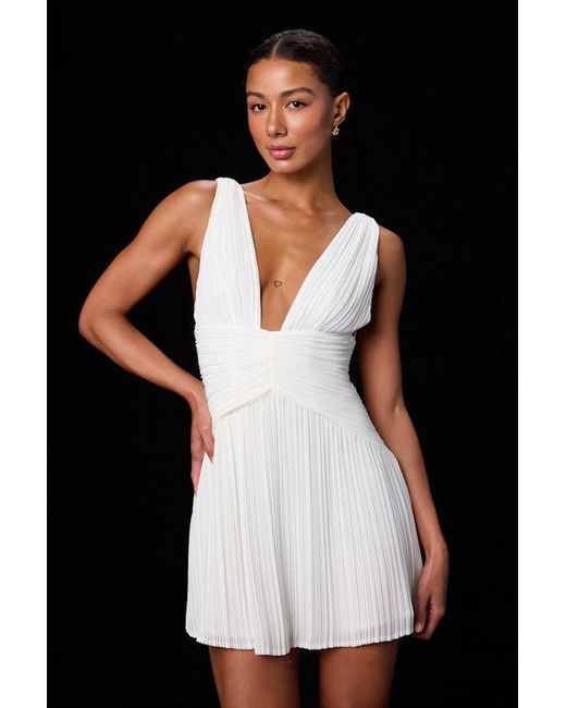 Lulus Natural Rhea Pleated Skater Mini Dress