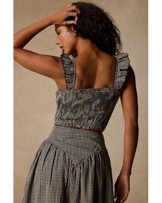 Daisy Street Brown Starling Gingham Smocked Top