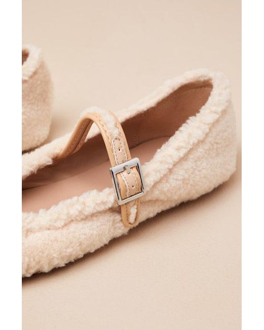 Lulus Eastan Natural Shearling Buckle Ballet Flats
