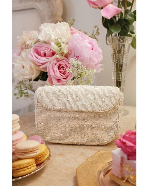 Lulus Natural Ardea Beaded Pearl Crossbody Clutch