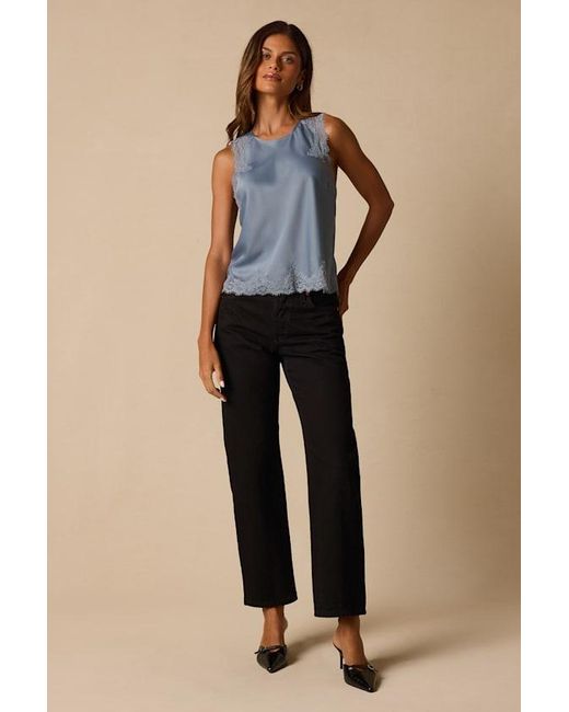 Lulus Blue Jaynae Lace Trim Satin Tank Top