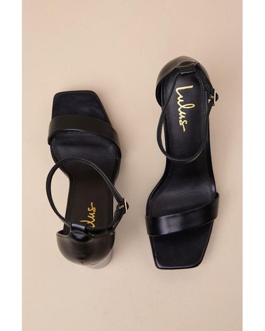 Lulus Black Signie Square-Toe Platform Ankle Strap Heels