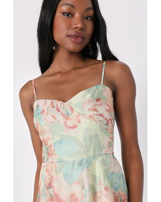 Lulus Natural Darling Aesthetic Floral Print Tiered Midi Dress