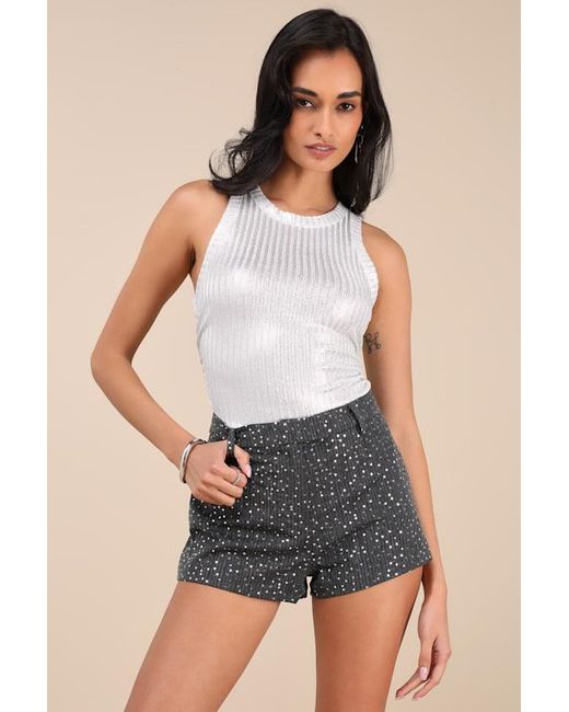 Lulus Gray Caria Sequin Mid-Rise Micro Shorts