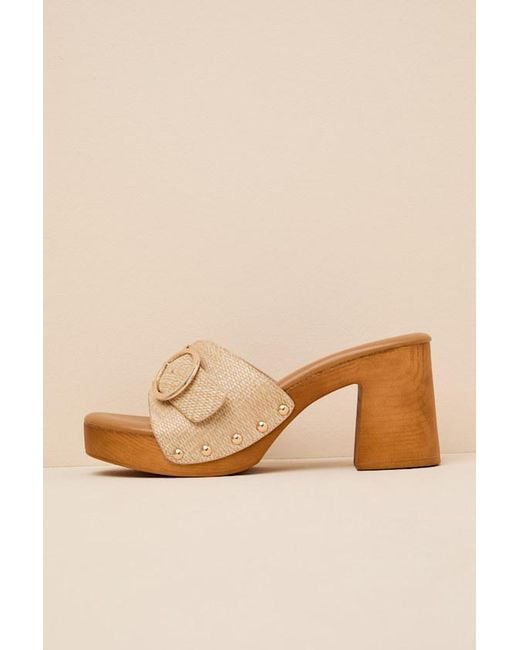 Lulus Natural Joplin Raffia Platform Slide Sandals