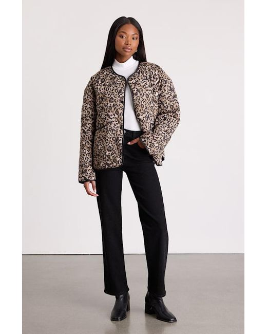 Lulus Brown Lisa Leopard Print Collarless Quilted Jacket