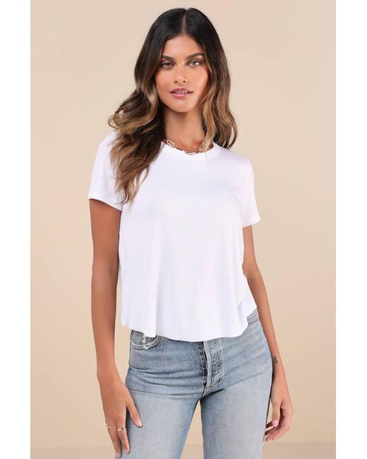 Lulus Blue Boosted Basic Ribbed Cutout Short Sleeve Top
