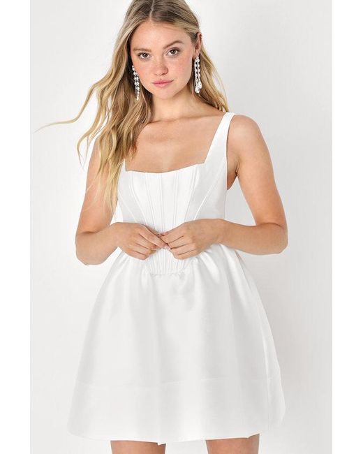 Lulus Bubbly Love Taffeta Corset Mini Dress in Natural | Lyst UK