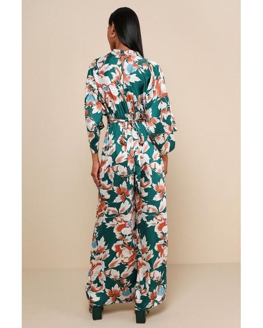 Lulus Blue From Sunrise Floral Print Wide-Leg Jumpsuit