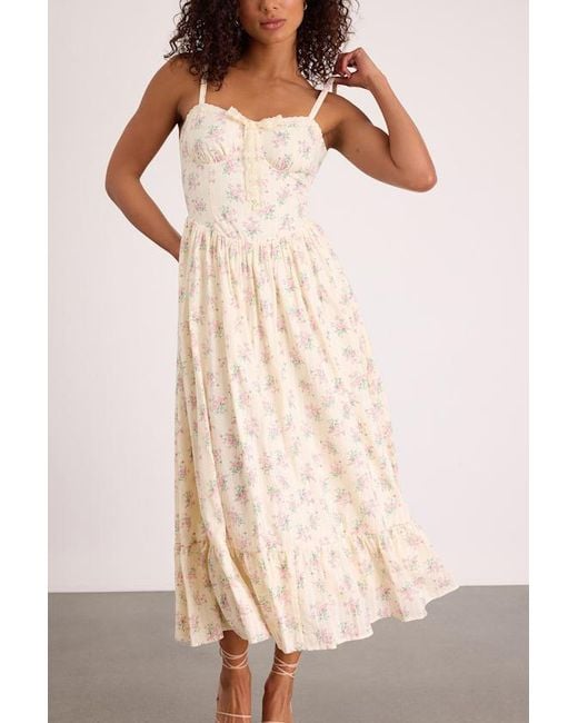 Lulus Natural Odilie Pale Floral Lace Sleeveless Midi Dress