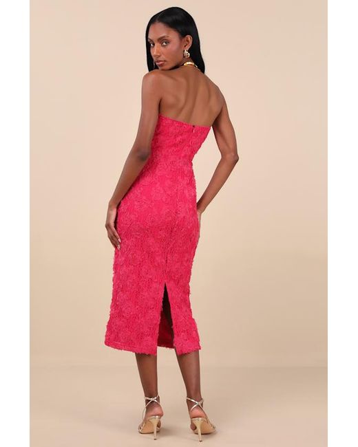 Lulus Pink Flawless Perfection Floral Applique Strapless Midi Dress