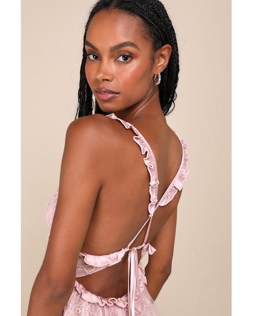 Lulus Pink Delightfully Precious Mesh Embroidered Ruffled Mini Dress