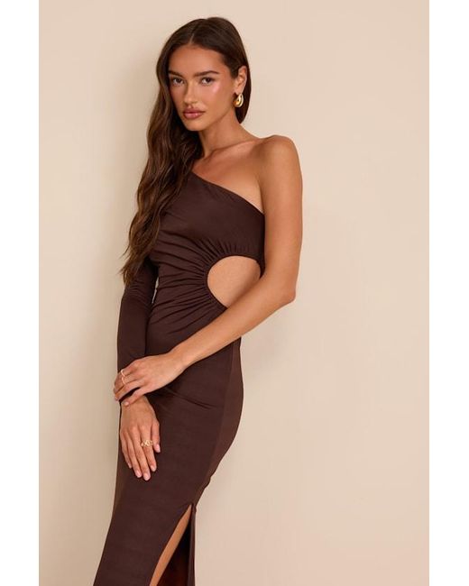 Lulus Natural Malayah Jersey Knit Cutout Column Maxi Dress