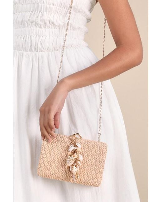 Lulus Natural Vitalia Raffia Shell Charm Box Clutch