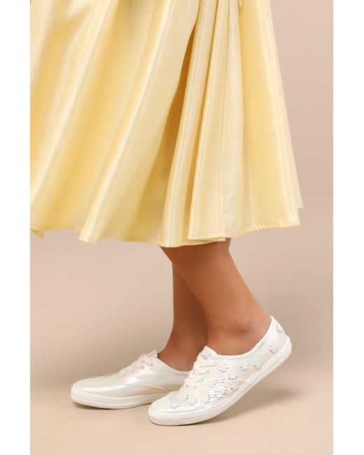 Keds Natural Champion Iridescent Canvas Floral Lace-Up Sneakers