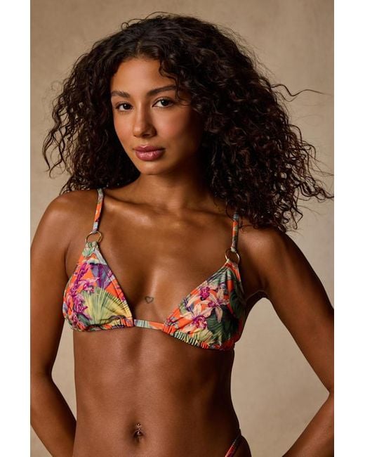 Lulus Brown Bahamas Multi Tropical Print Triangle Bikini Top