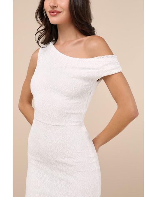 Lulus Natural Nadie Lace Asymmetrical Midi Dress