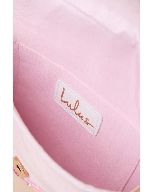Lulus Pink Beautiful Aspirations Floral Sequin Beaded Clutch
