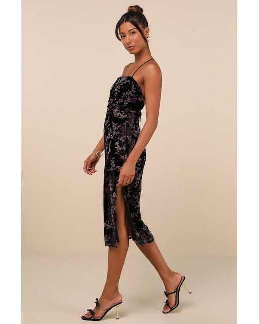 Lulus Black Elegant Persuasion Burnout Velvet Lace-Up Midi Dress