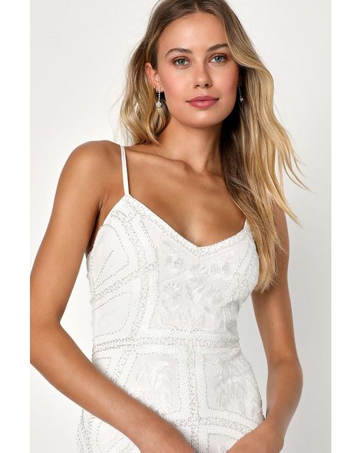 Lulus White Alluring Interest Sequin Embroidered Sleeveless Midi Dress