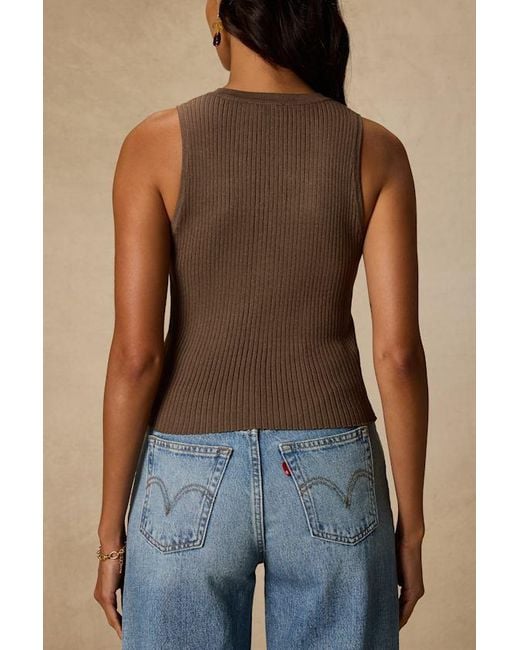 Lulus Brown Conceptually Chic Ribbed Knit Button-Front Tank Top