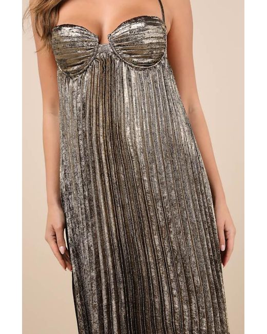 Lulus Green Brilliant Allure Metallic Lurex Pleated Maxi Dress