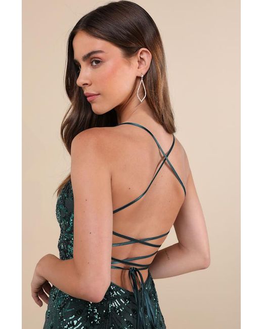 Lulus Blue Keep Glowing Sequin Lace-Up Bodycon Mini Dress