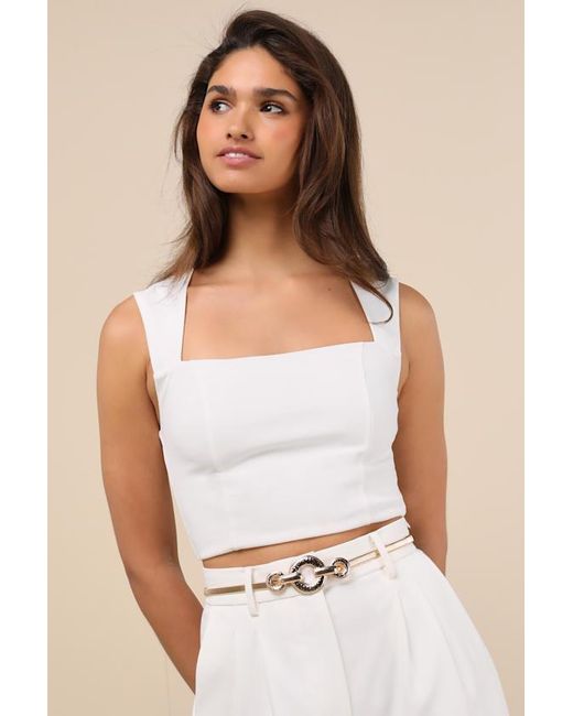 Lulus White Arnona Hammered Geometric Chain Belt