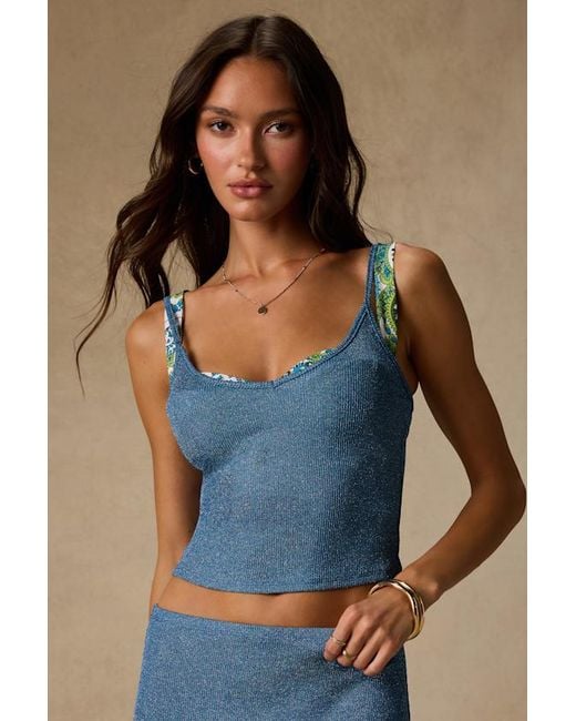 Lulus Blue Sea Glass Lurex Cami Swim Cover-Up