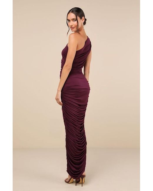 Lulus Purple Effortless Magnetism Dark Plum Ruched One-Shoulder Maxi Dress