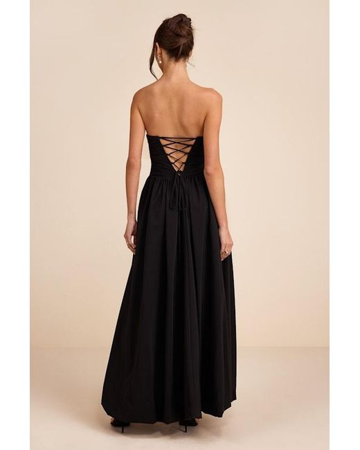 Lulus Natural Marilou Strapless Ruched Lace-Up Maxi Dress