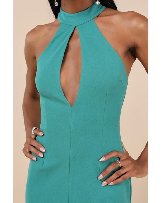 Lulus Blue Belestina Cutout Mock Neck Maxi Dress