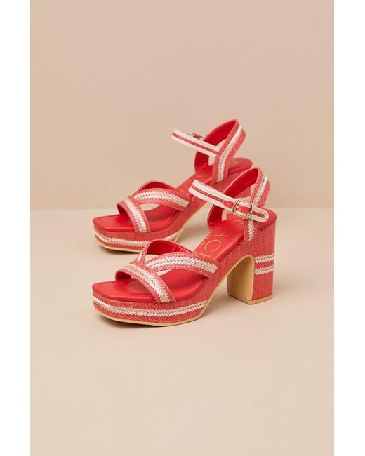 Matisse Orange Adelaide Raffia Embroidered Platform Ankle Strap Sandals